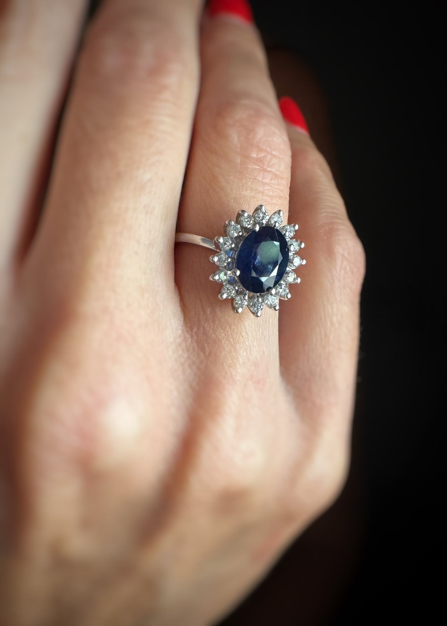 Estate 14k + Oval Sapphire and Diamond Halo Ring