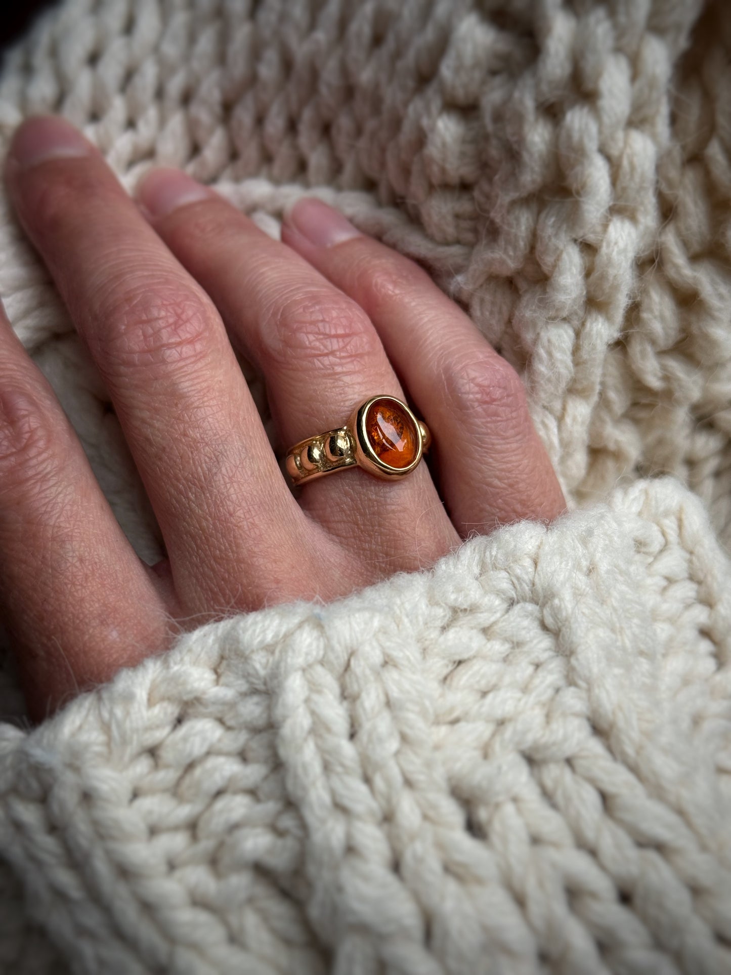 Estate 14k + Amber Cabochon Ring