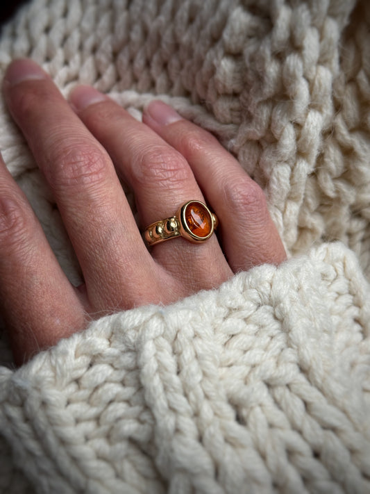Estate 14k + Amber Cabochon Ring