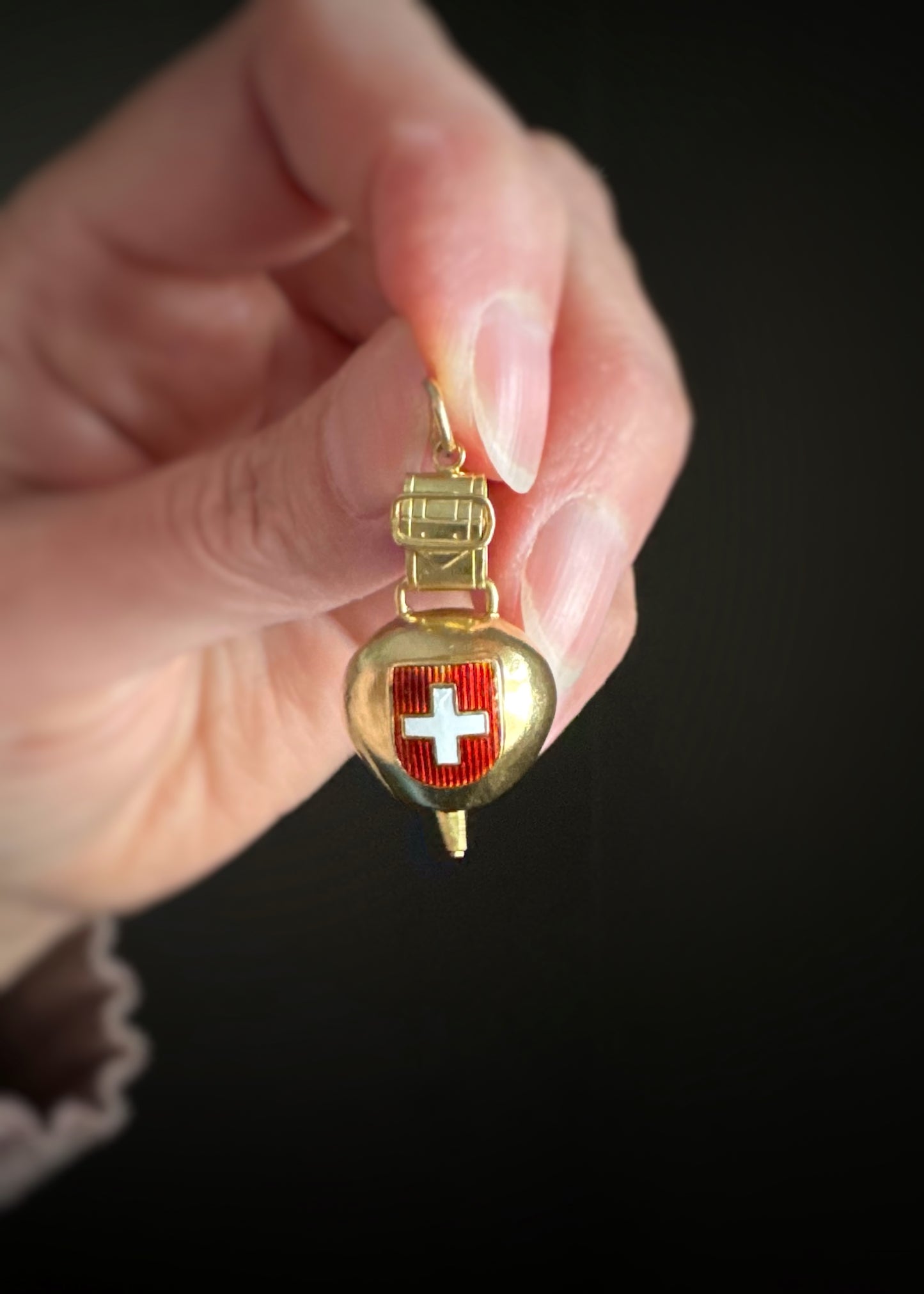 Estate 18k + Swiss Cowbell Charm