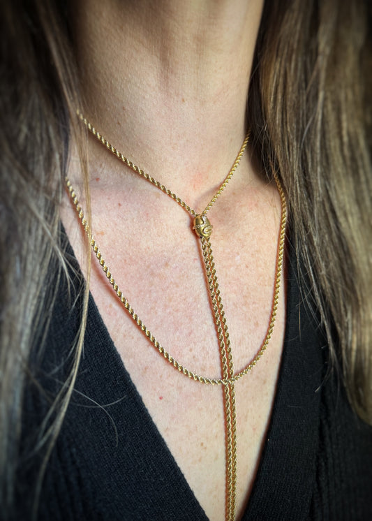 Victorian 14k + Diamond Serpent Slide Lariat Necklace