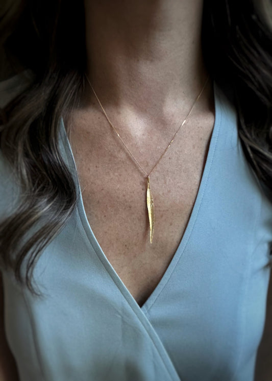 Estate 14k + Diamond Large Leaf Necklace