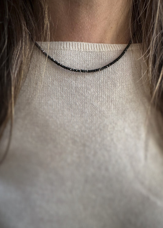 Sterling + Black Spinel Bead Necklace