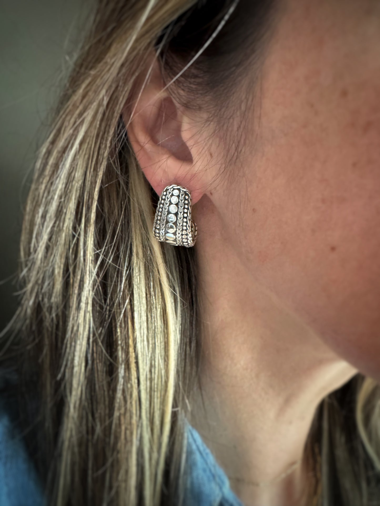 Estate Designer Sterling Silver + Nuana Hoop Earrings