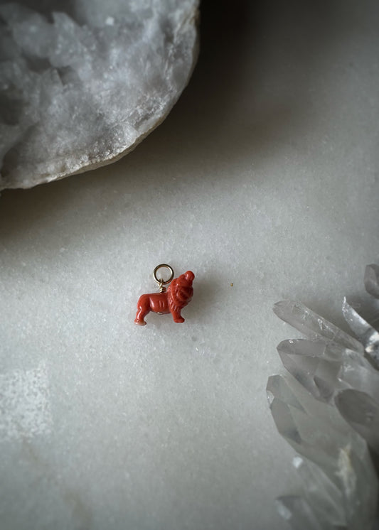 Estate 14k + Victorian Carved Coral Lion Bead Charm