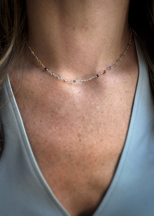 Sterling + Multi Gemstone Bead Chain Necklace