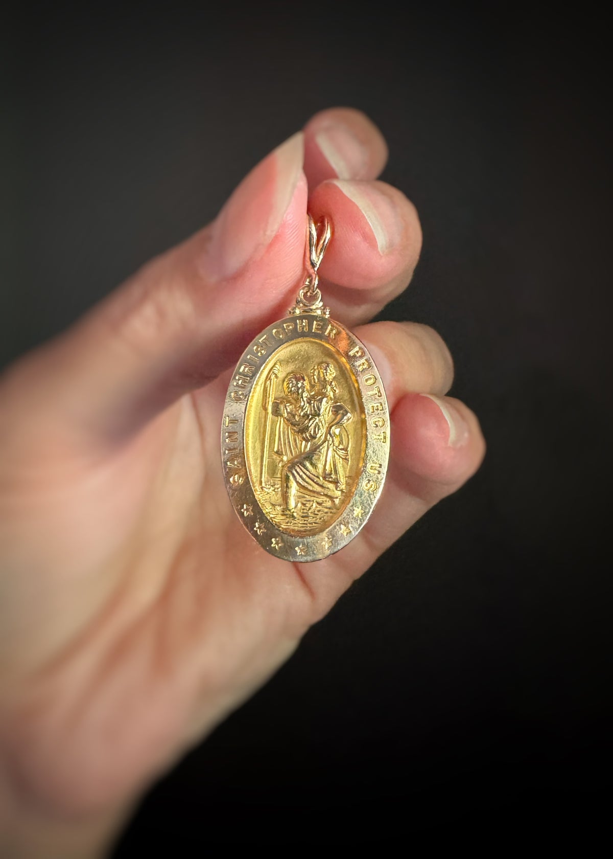 Estate 14k + St. Christopher Oval Pendant