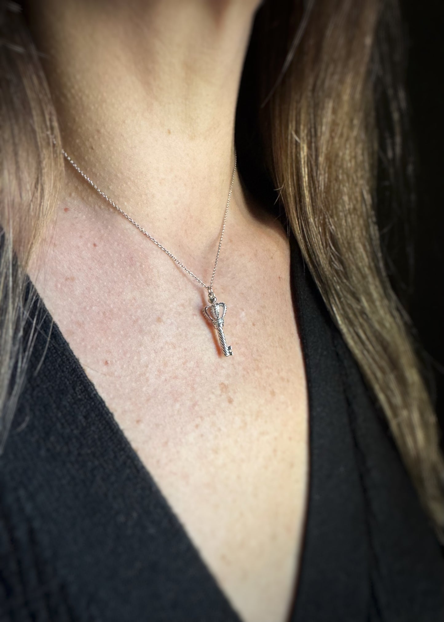 Estate 18k + Diamond Royal Scepter Key Necklace