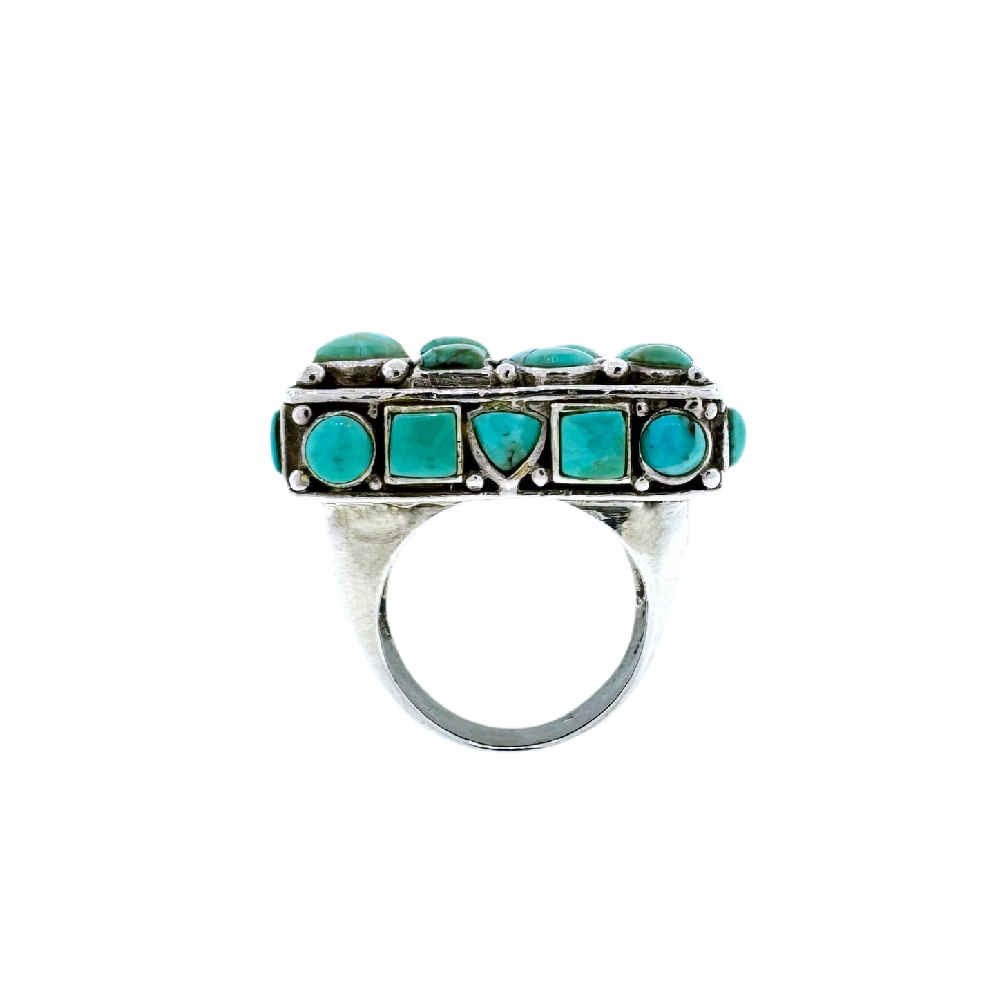 Estate Sterling Silver + Mixed Shapes Turquoise Ring