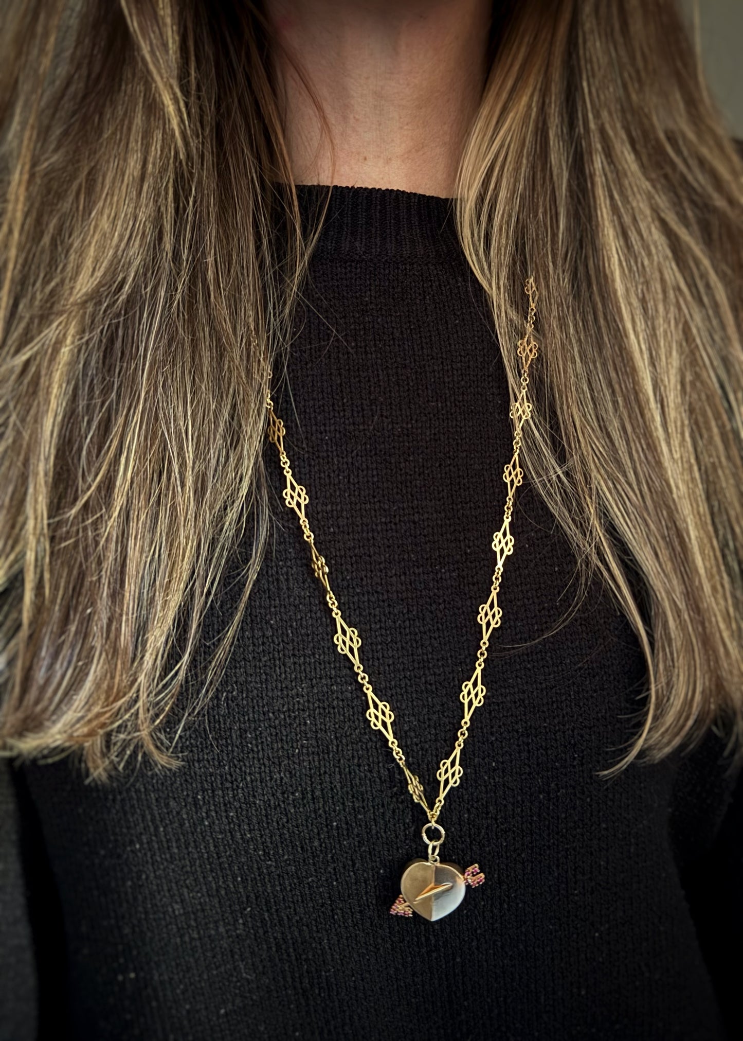 Estate 14k + Ruby Cupid's Arrow and Heart Charm