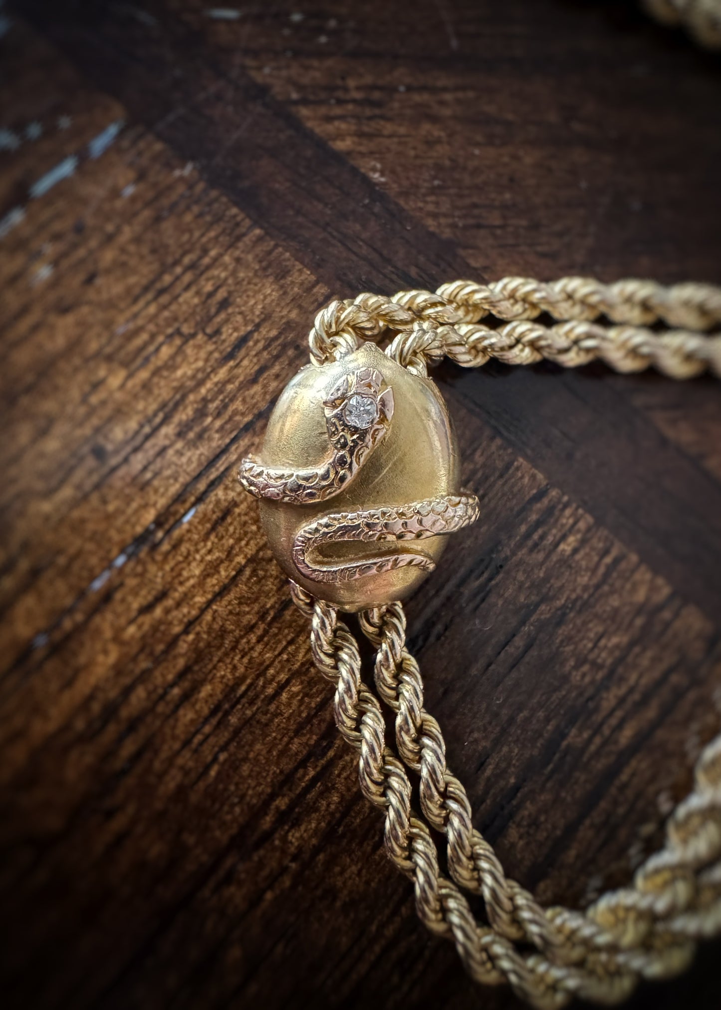 Victorian 14k + Diamond Serpent Slide Lariat Necklace