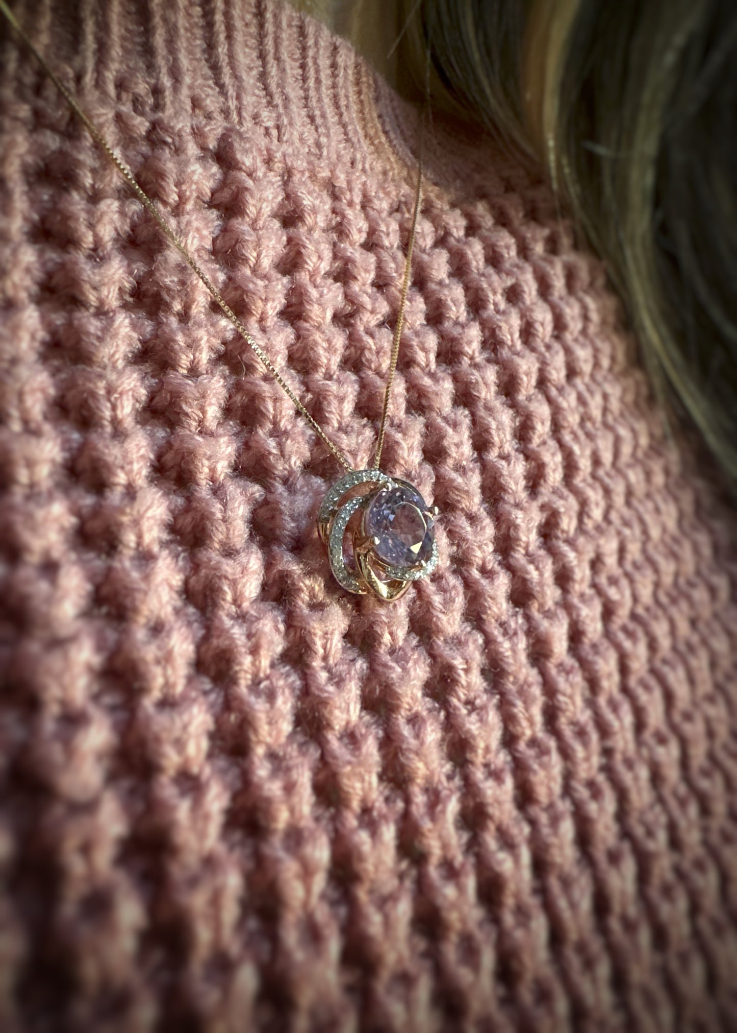 Estate 14k + Amethyst and Diamond Necklace