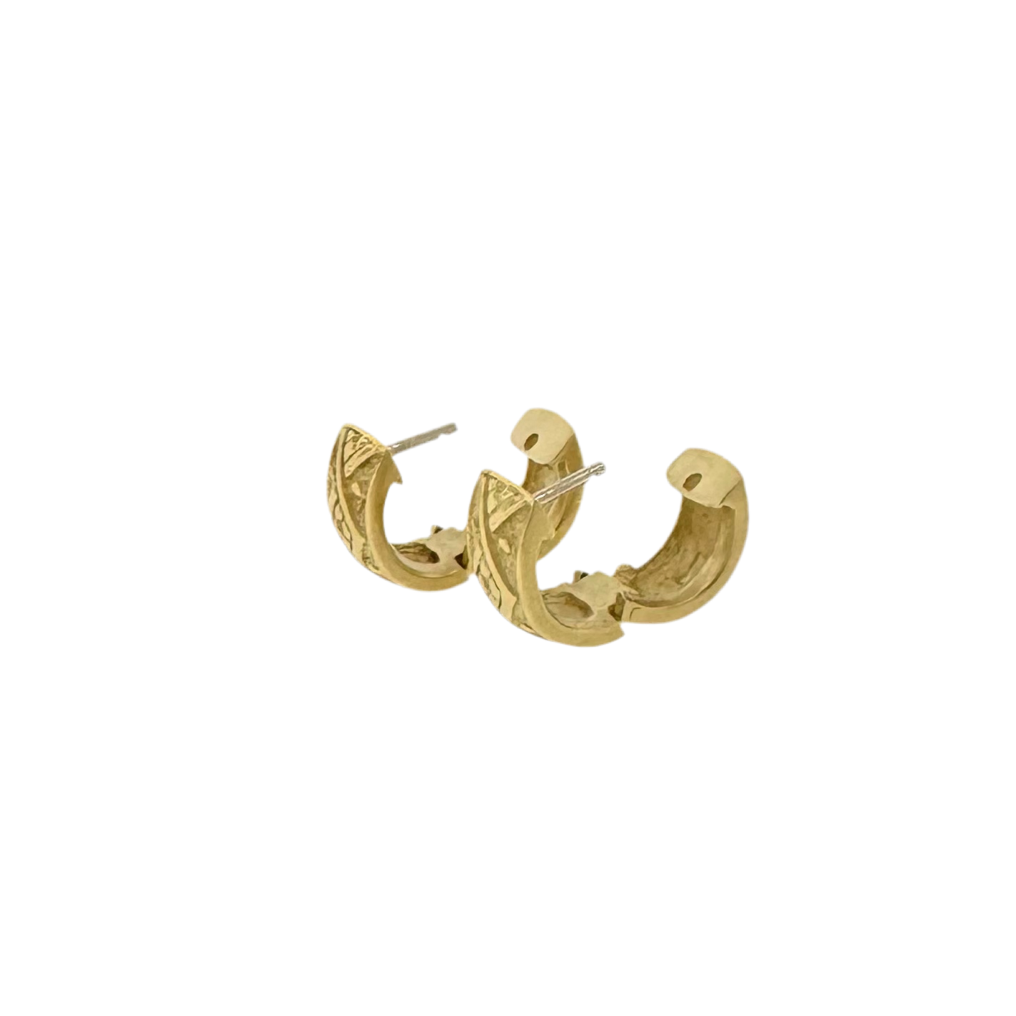 Estate 18k + Textured Huggy Hoop Earrings