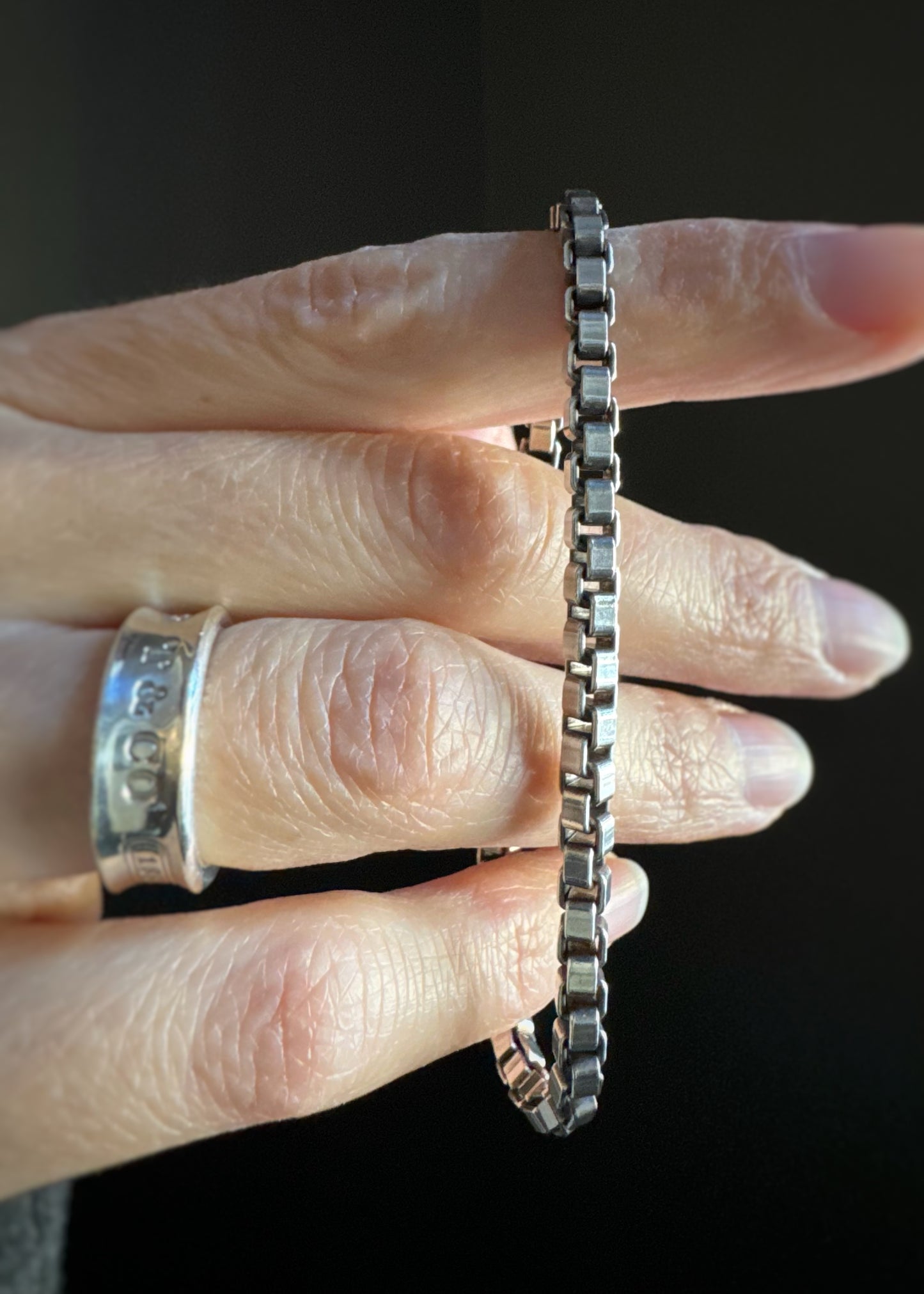 Estate Tiffany and Co. Sterling Silver + Venetian Box Chain Bracelet