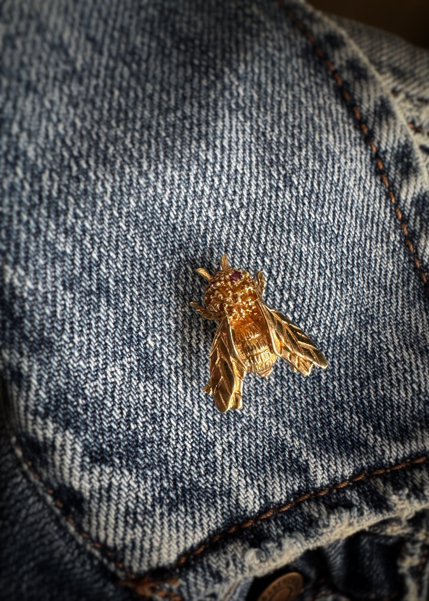 Estate 14k + Bee Brooch with Ruby Eyes