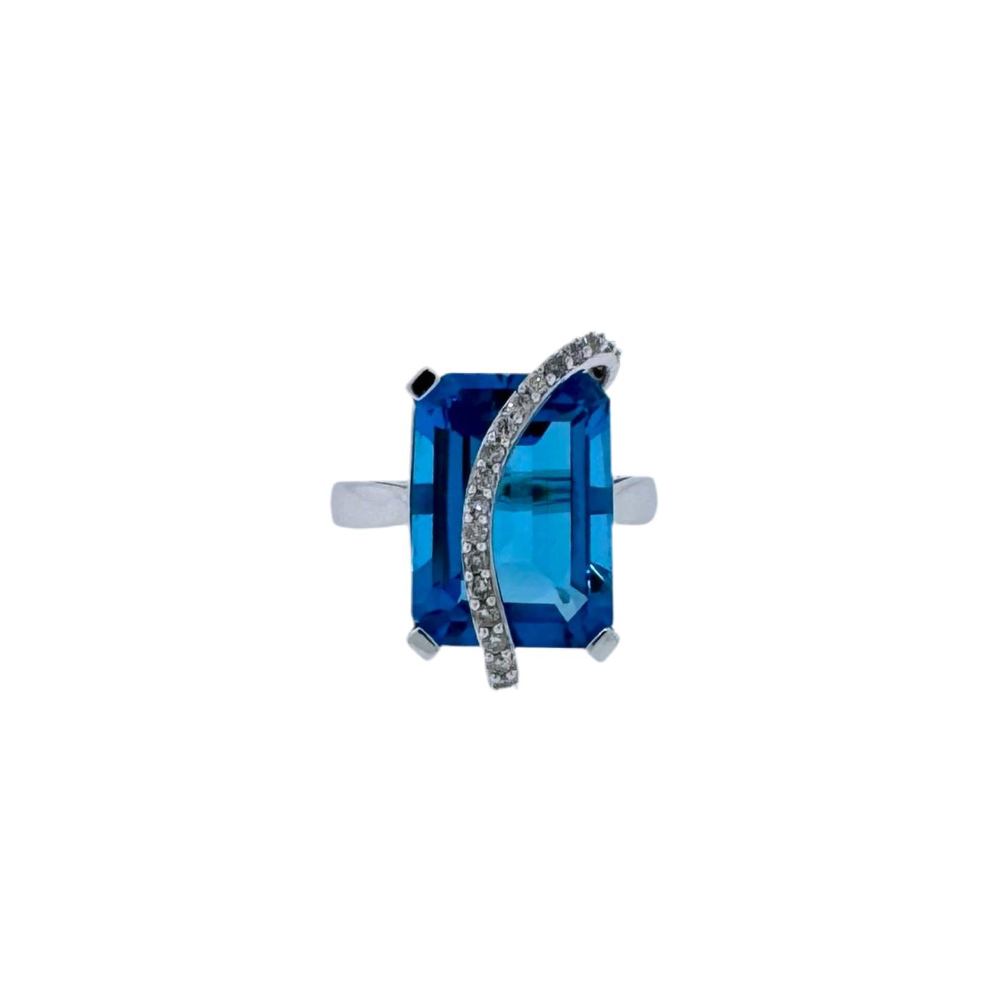 Estate 14k + Blue Topaz & Diamond Ring