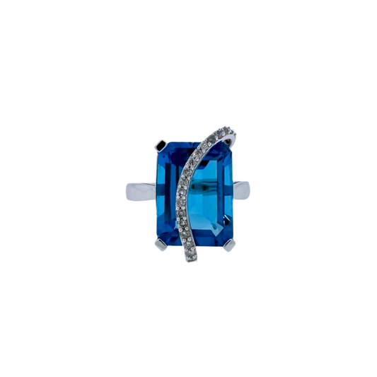 Estate 14k + Blue Topaz & Diamond Ring