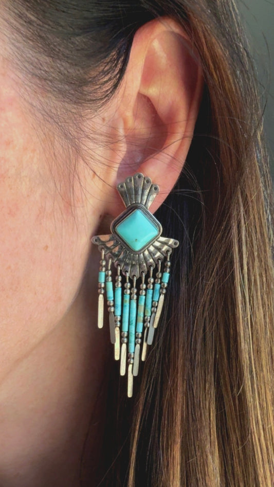 Estate Sterling + Turquoise Dangle Earrings