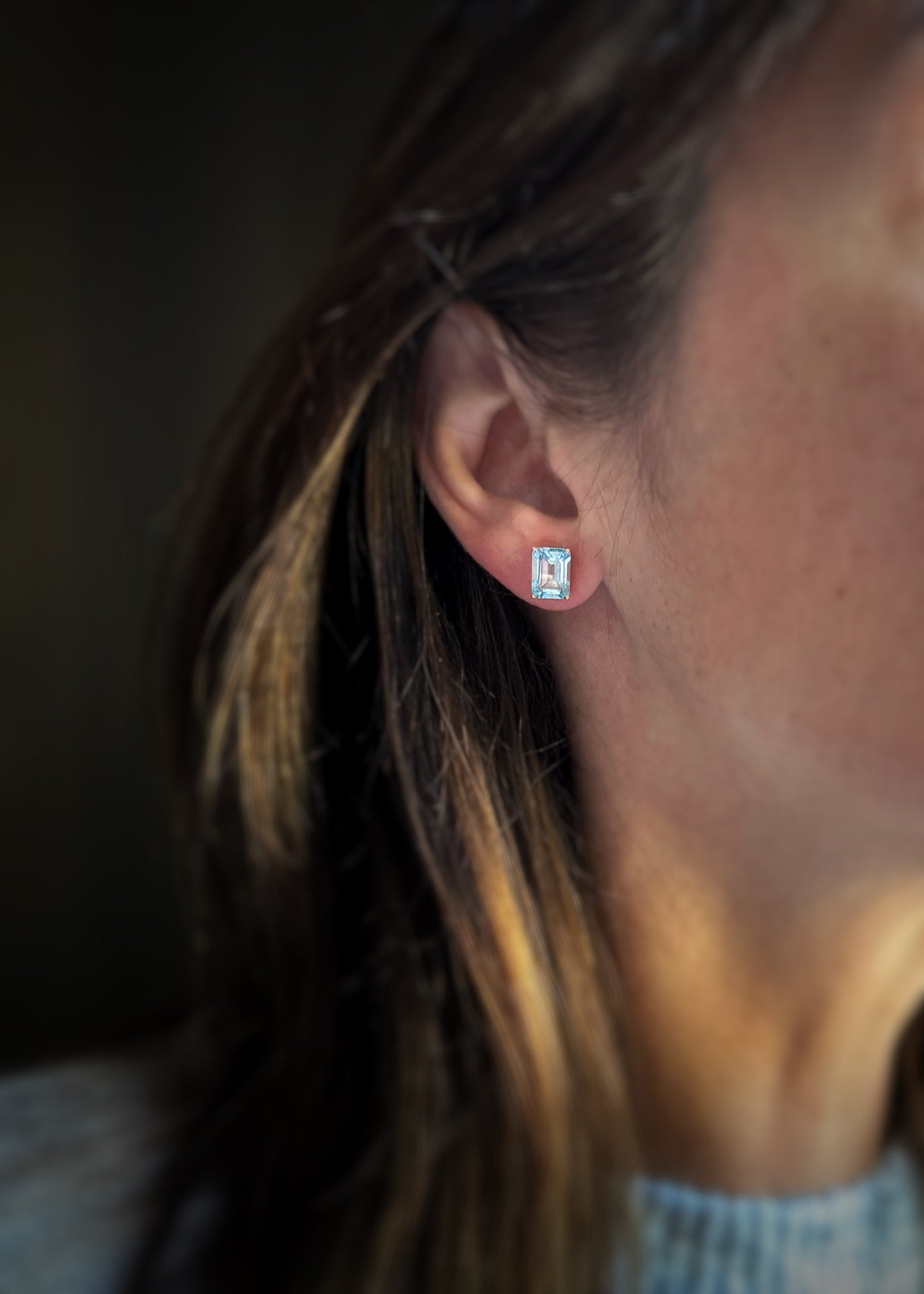 Estate 14k + Blue Topaz Stud Earrings