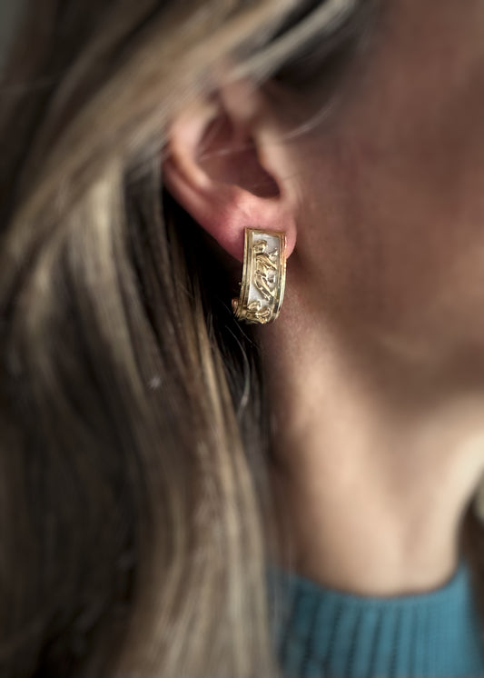 Estate 14k + Two Tone Panther Hoop Earrings
