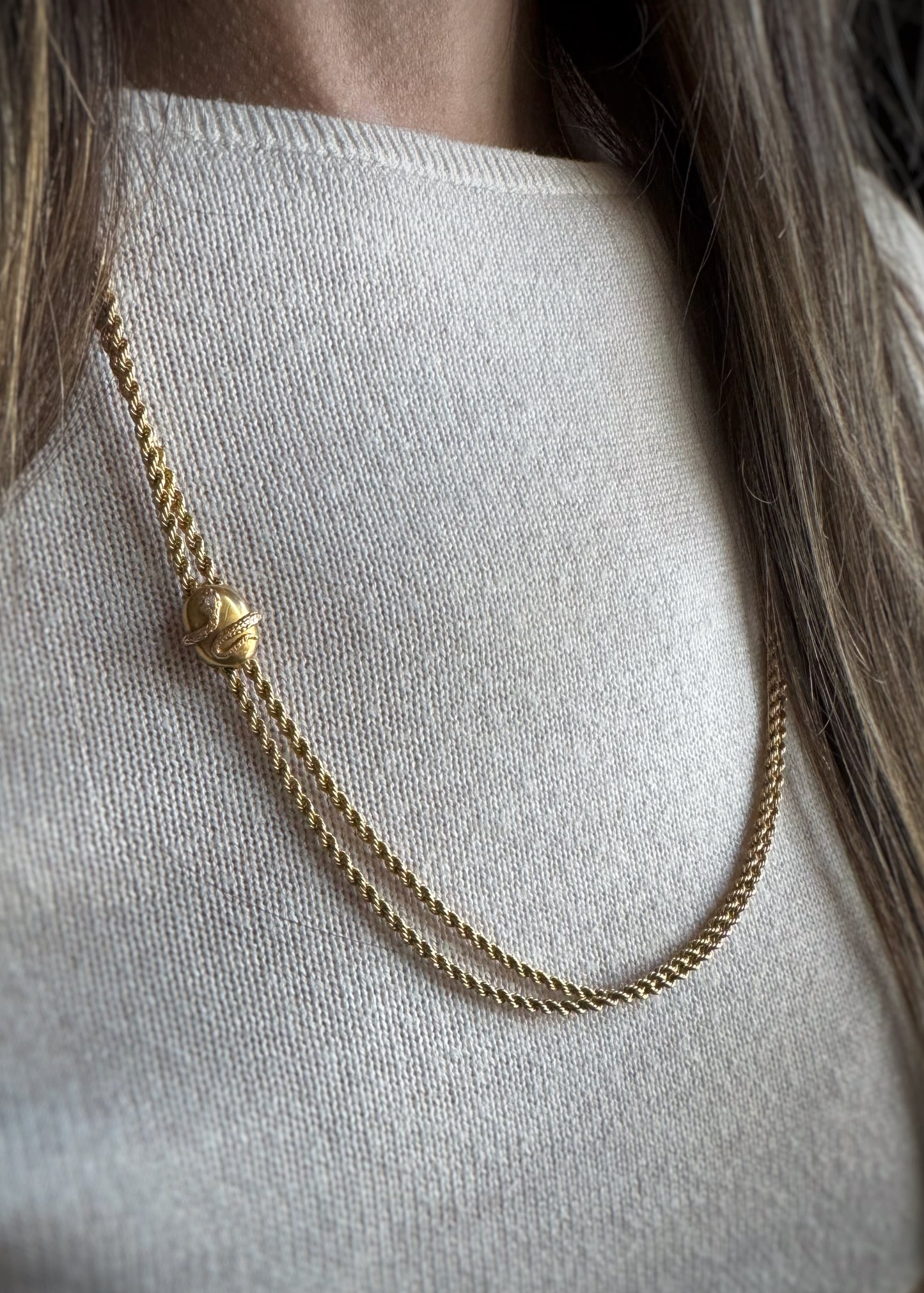 Victorian 14k + Diamond Serpent Slide Lariat Necklace