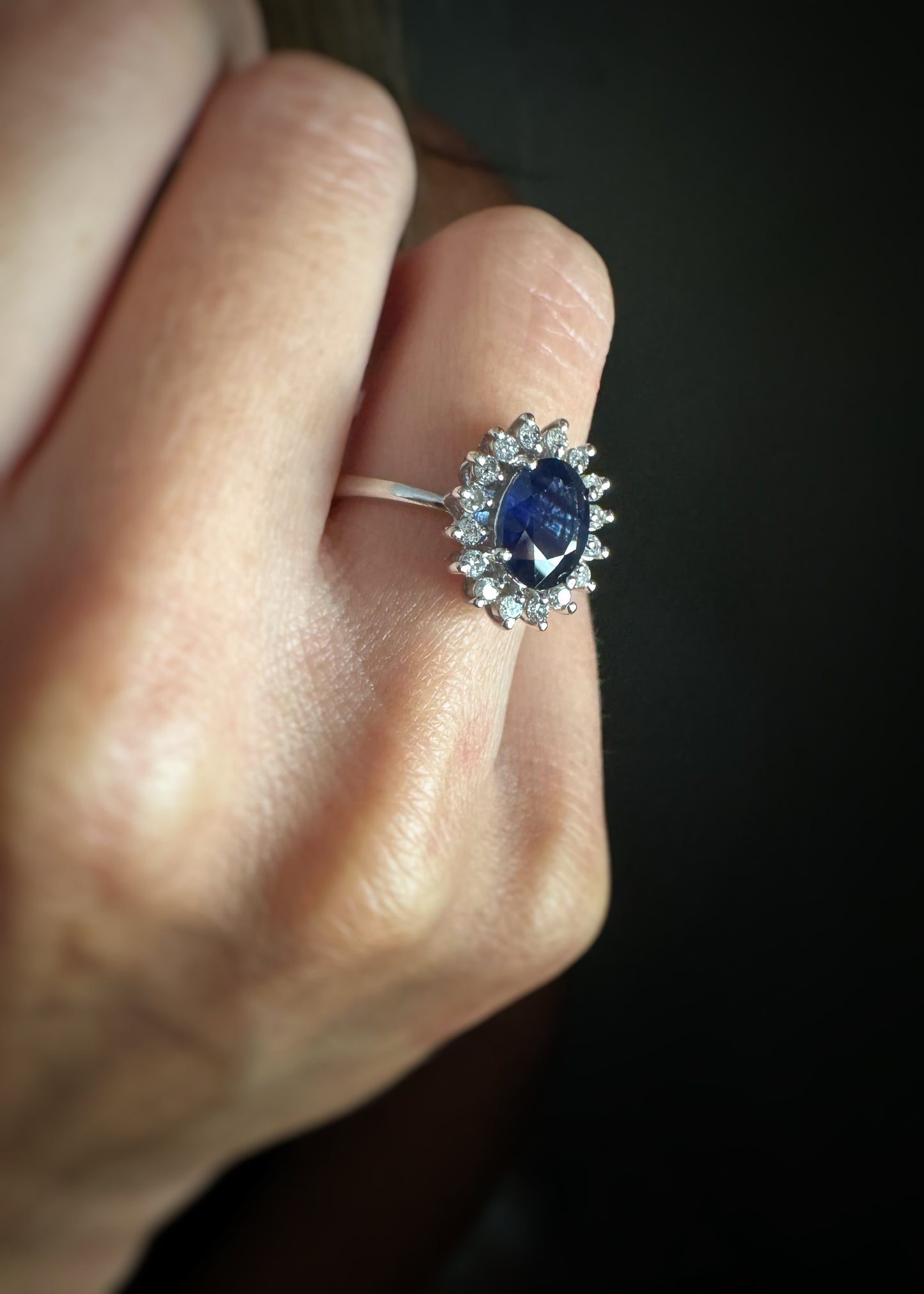 Estate 14k + Oval Sapphire and Diamond Halo Ring