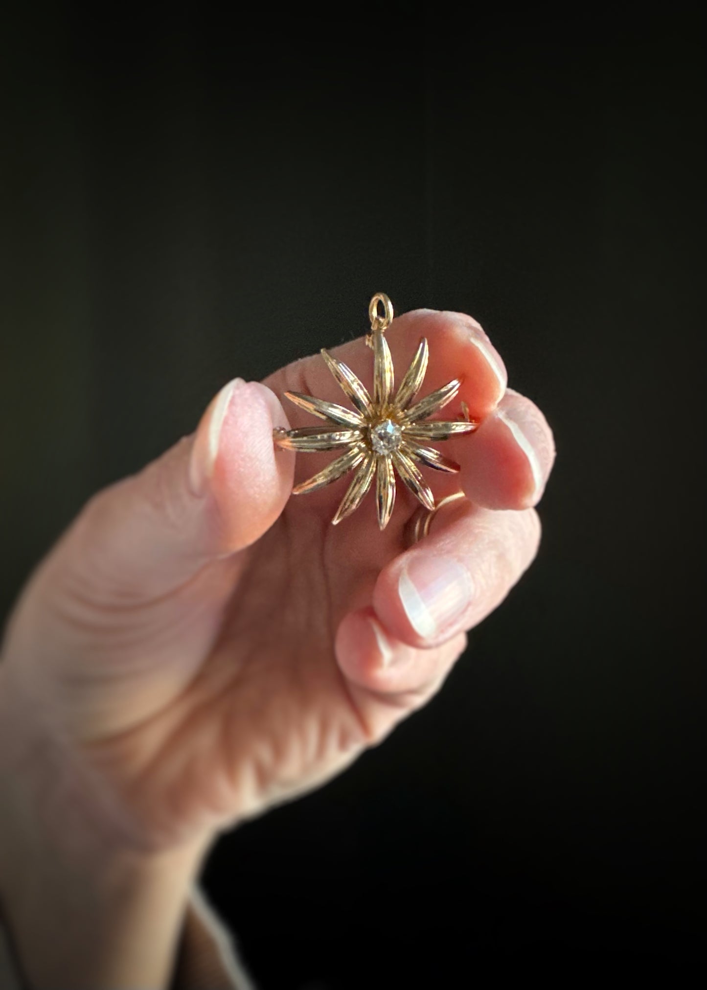 Estate 14k + Diamond Flower Brooch