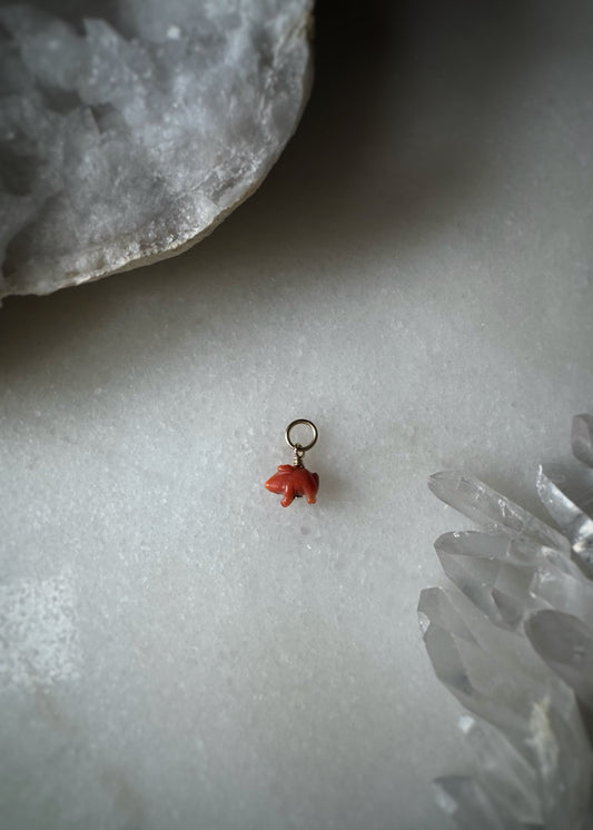 Estate 14k + Victorian Carved Coral Mini Pig Bead Charm