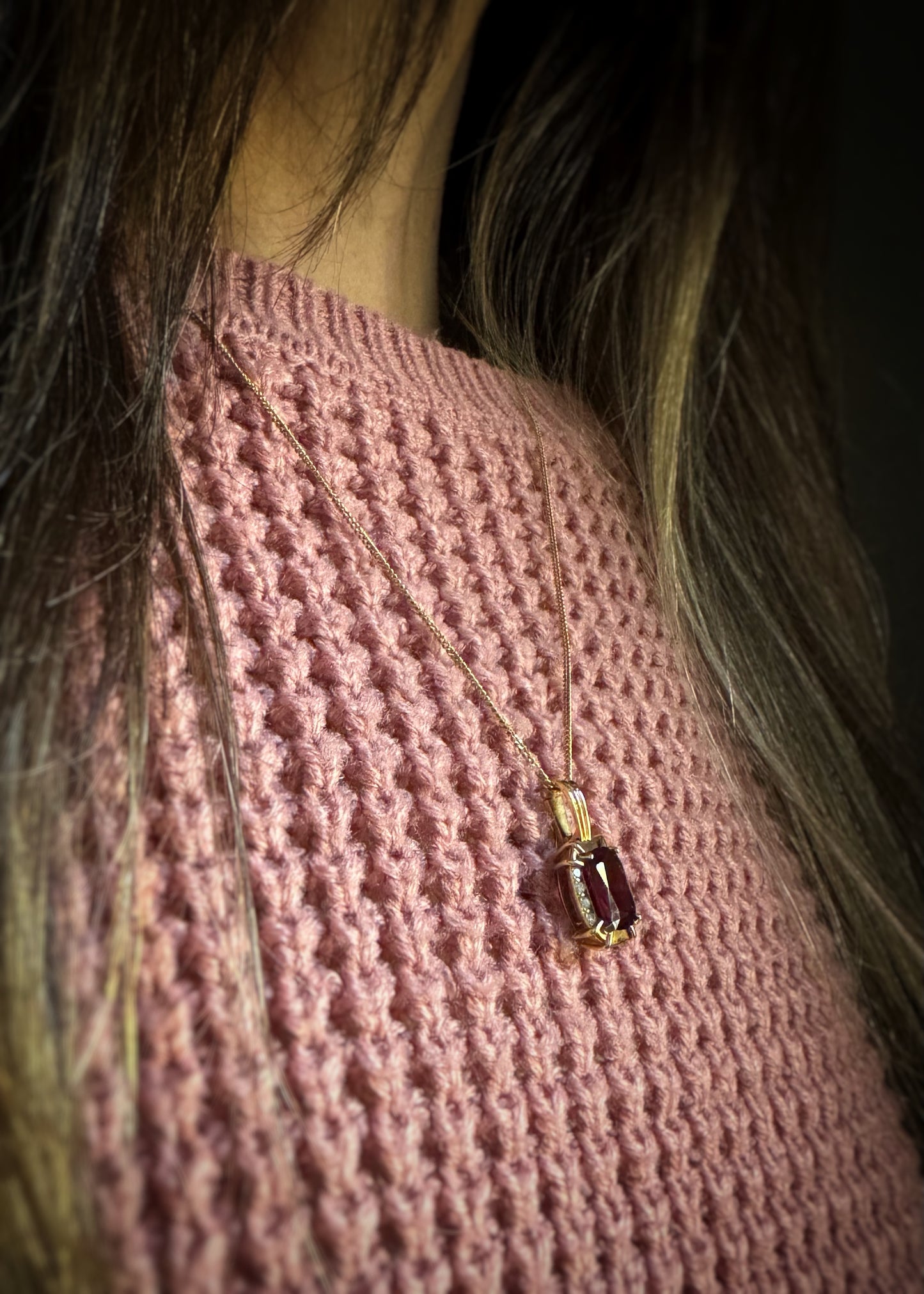 Estate 14k + Pink Tourmaline and Diamond Enhancer Pendant