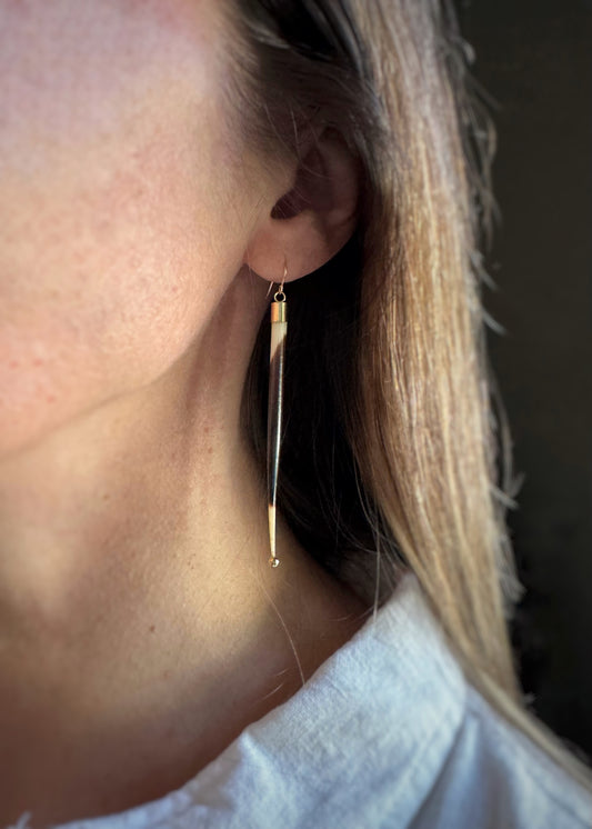 14k + Porcupine Quill Earrings Long