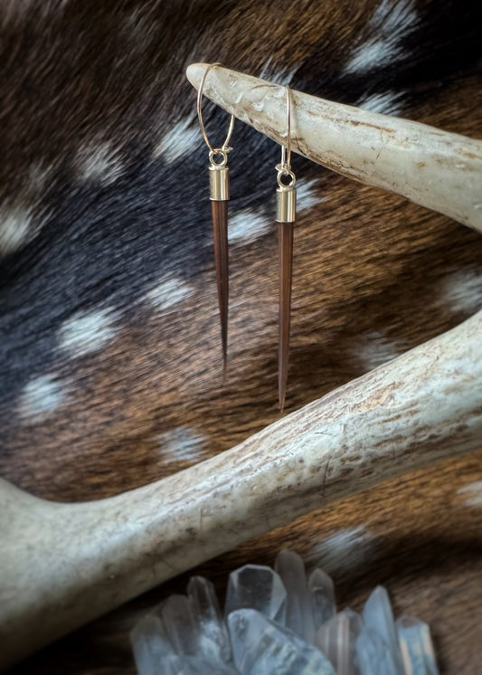 14k + Porcupine Quill Hoop Earrings Long