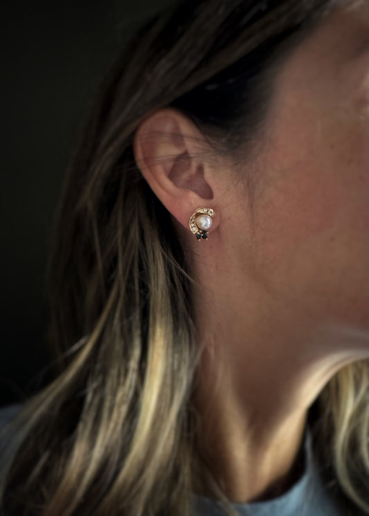 Estate 14k + Pearl Earrings with Sapphires and Diamonds
