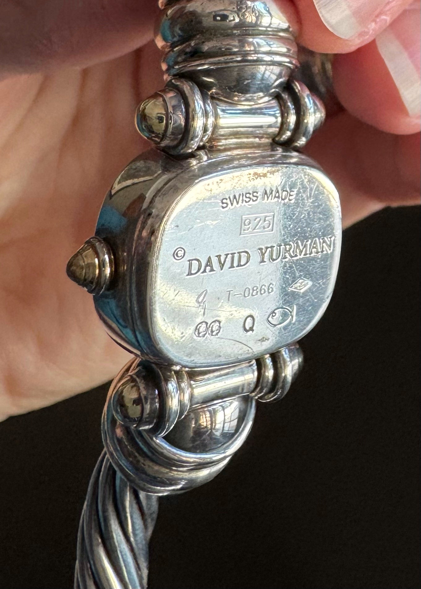 Estate Designer Sterling and 14k + Cable Bangle Bracelet Watch