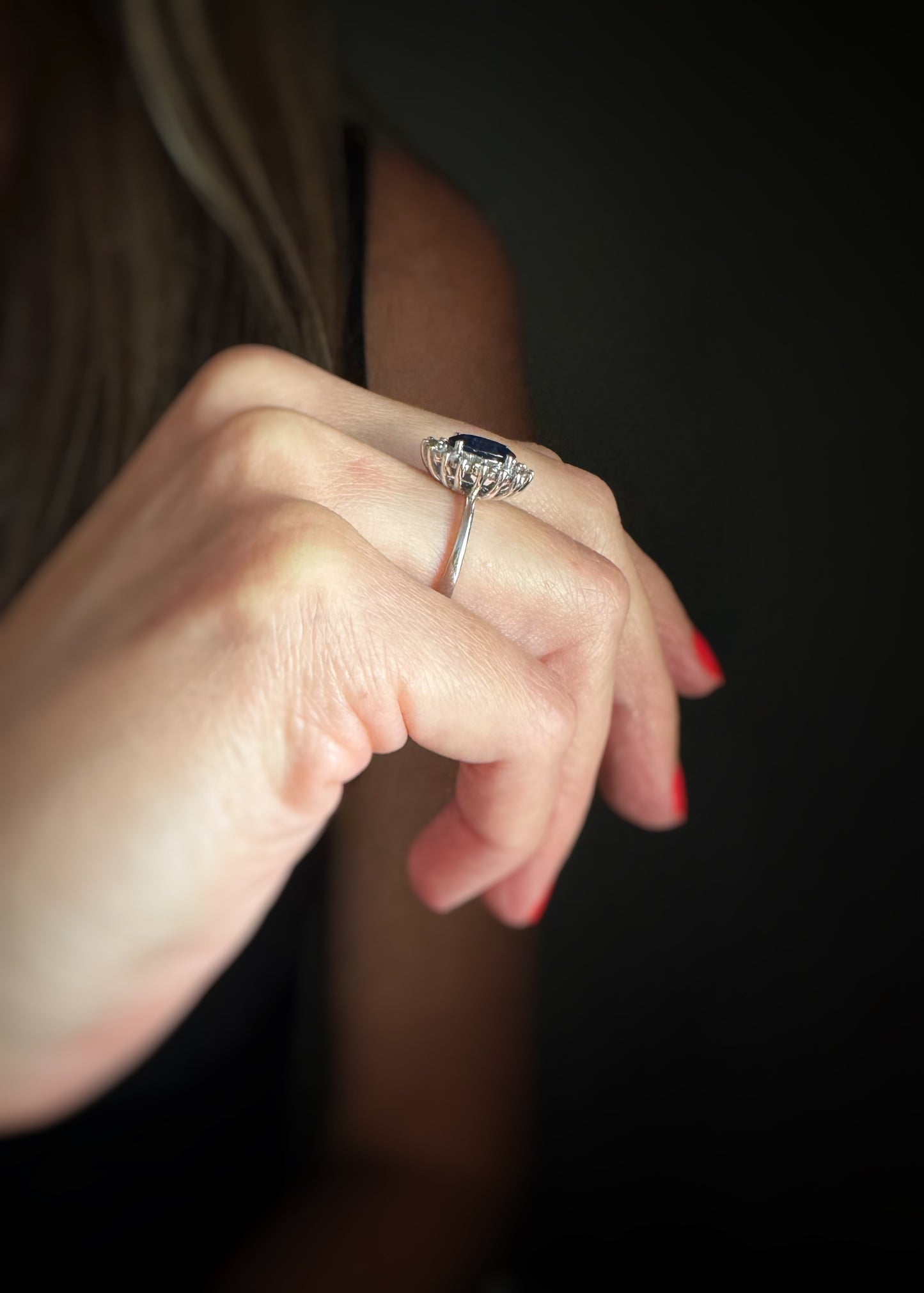 Estate 14k + Oval Sapphire and Diamond Halo Ring