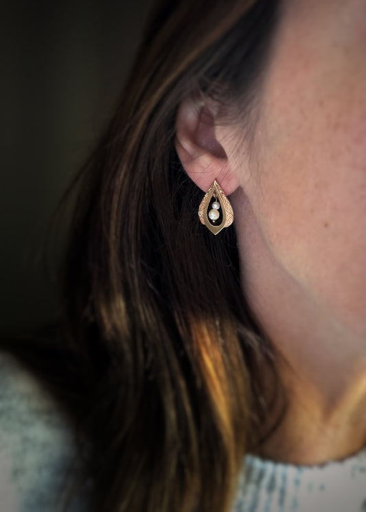 Estate 14k + Dangling Pearl Earrings