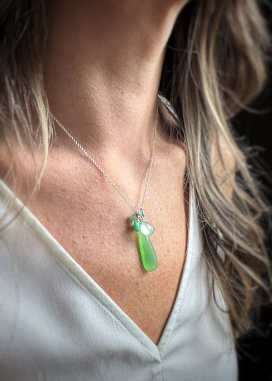 Sterling + Gemstone Cluster Necklace