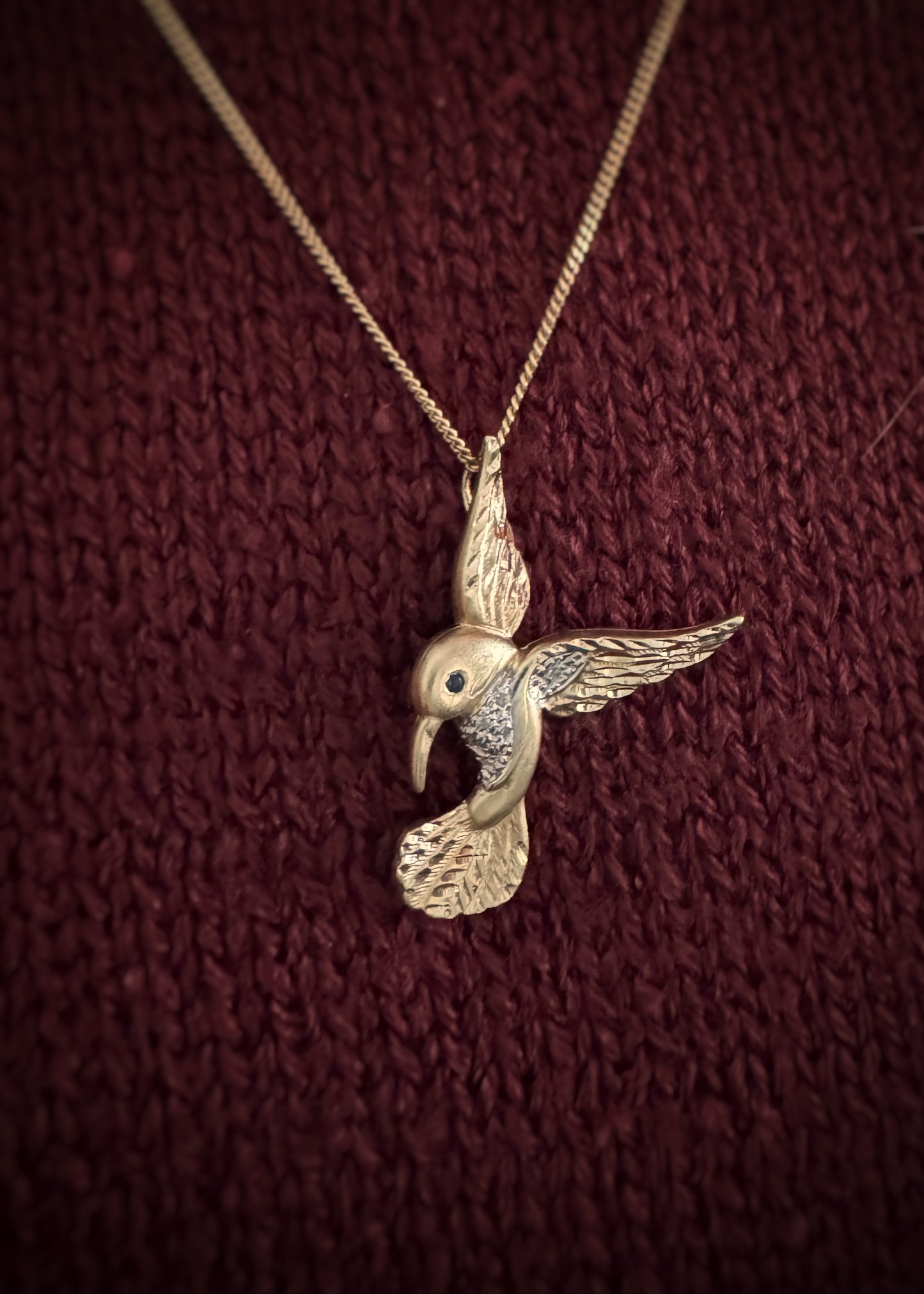 Estate 14k + Sapphire Hummingbird Pendant