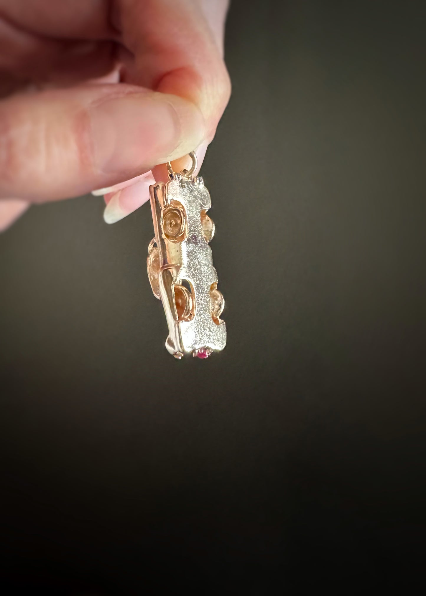 Vintage 14k + Sapphire Ruby and Pearl Classic Car Charm