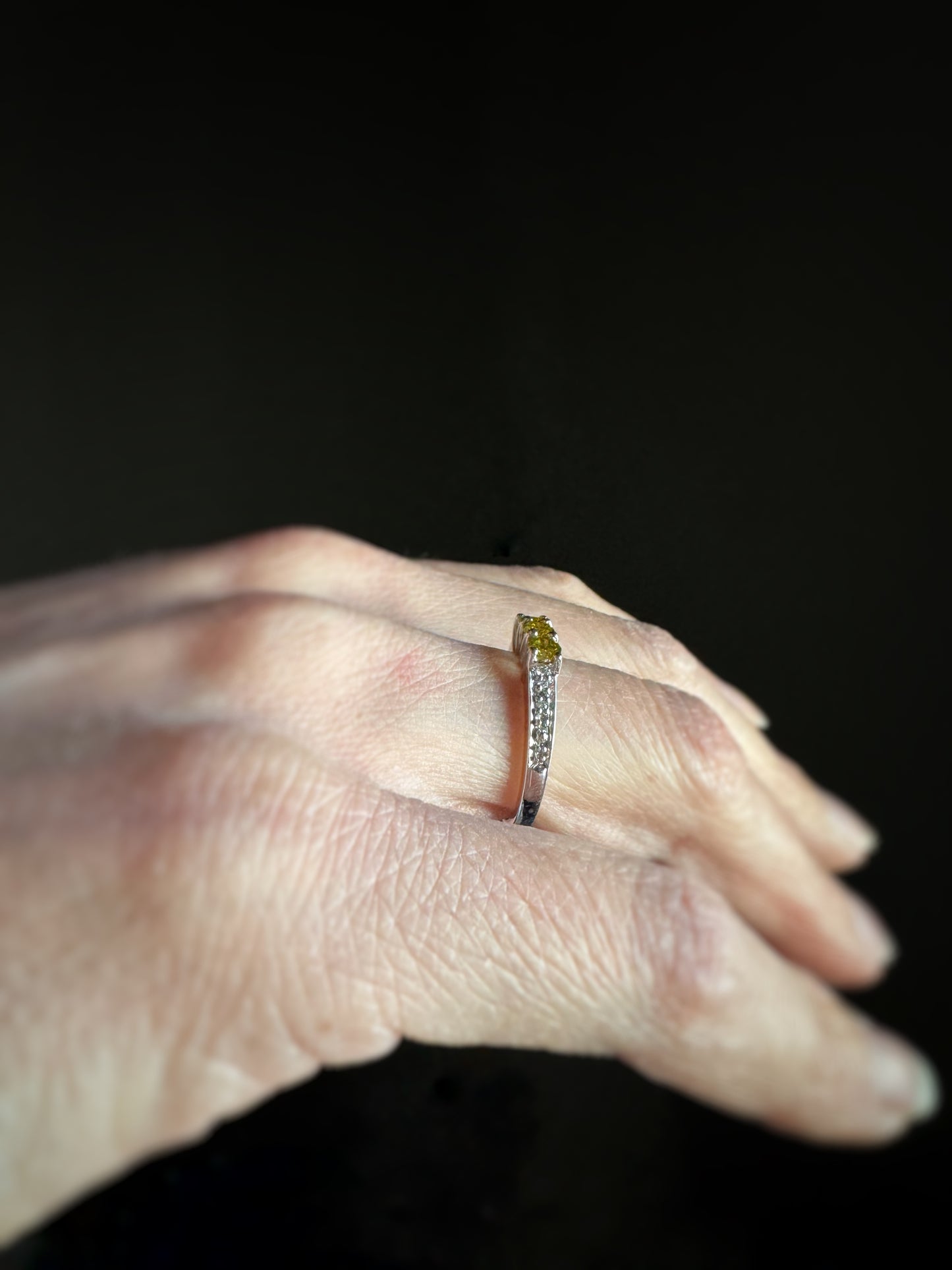 Estate 18k + Yellow Diamond Three Stone Ring