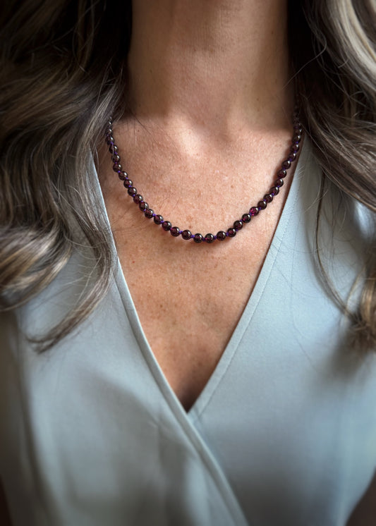 Sterling + Rhodalite Garnet Bead Necklace