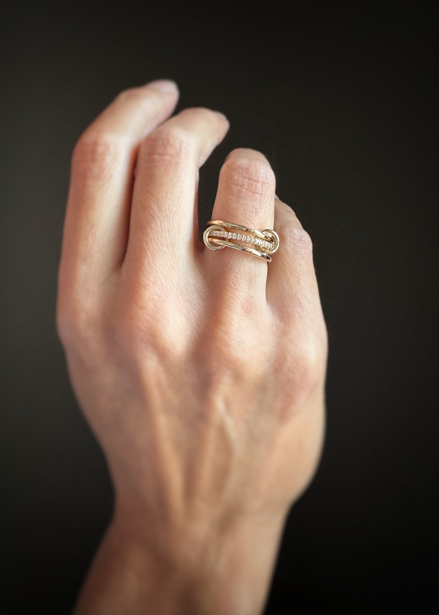 14k + Diamond Linked Trio Bands