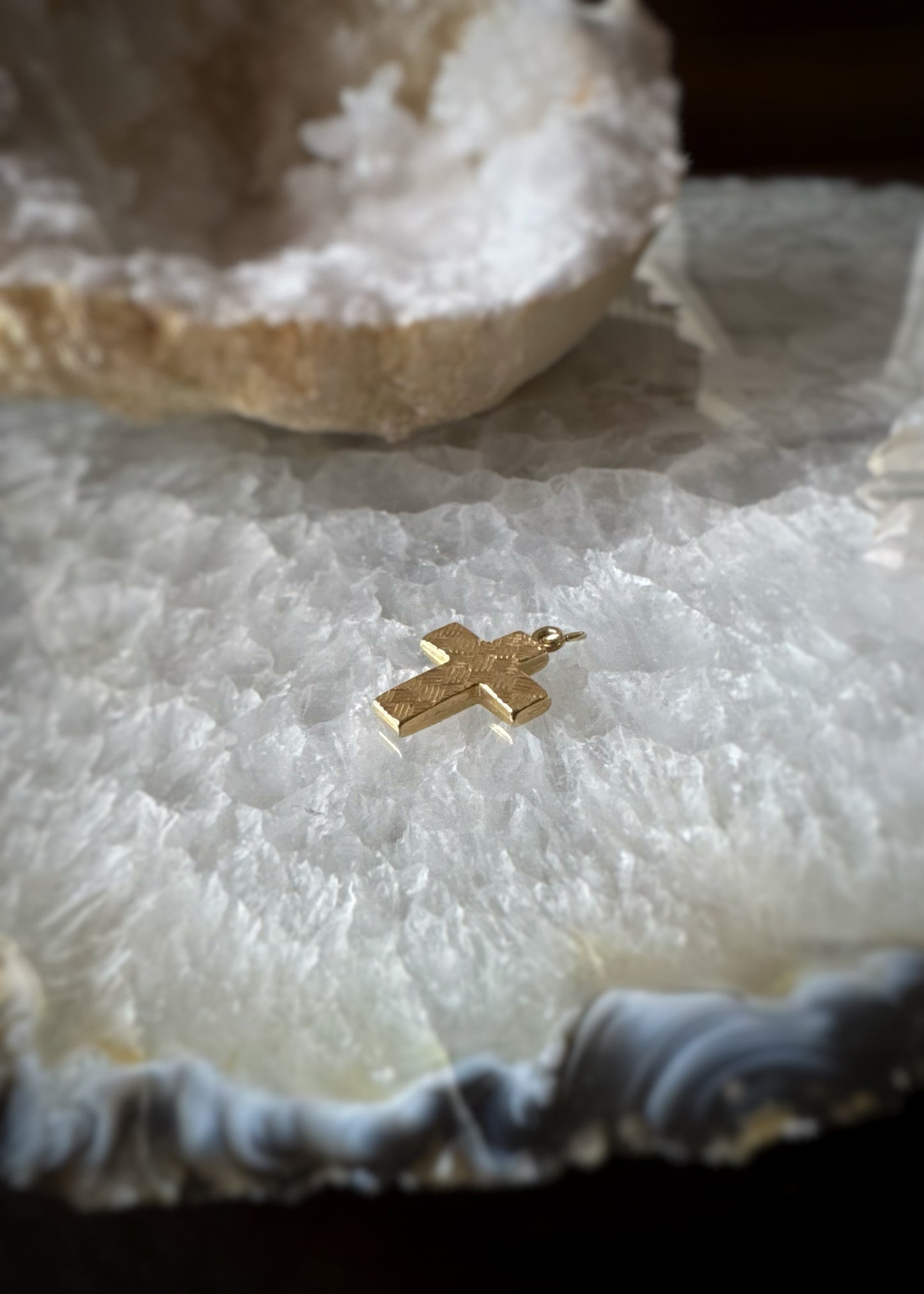 Estate 14k + Textured Cross Charm