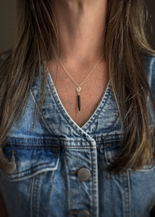 Sterling + Porcupine Quill and Antler Slice Necklace
