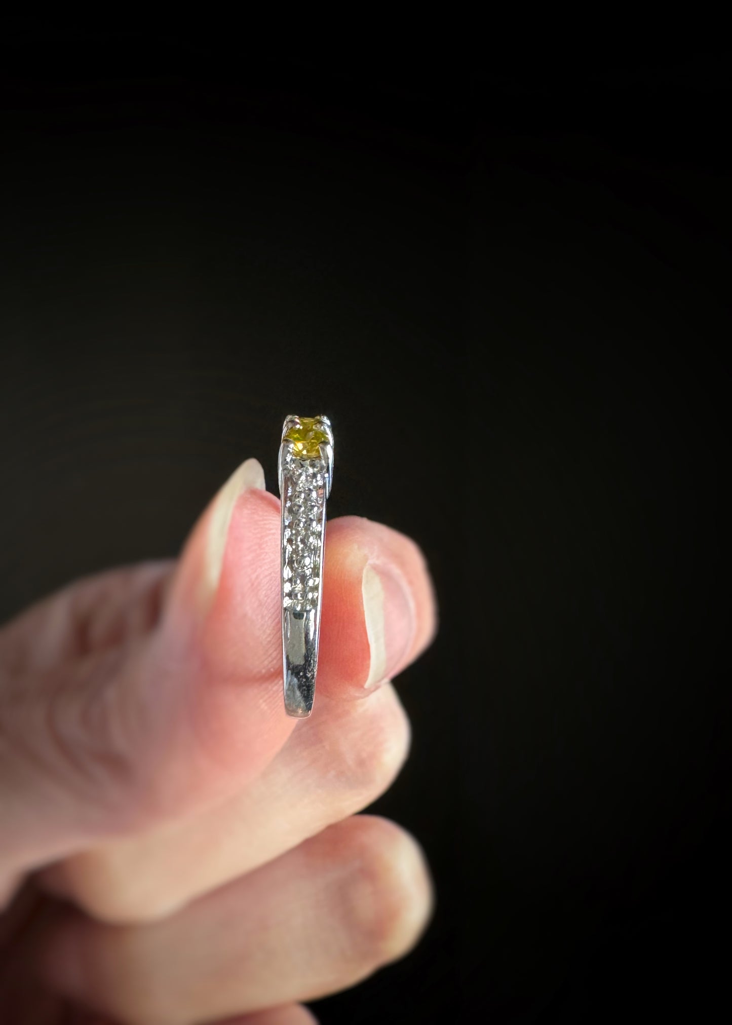 Estate 18k + Yellow Diamond Three Stone Ring