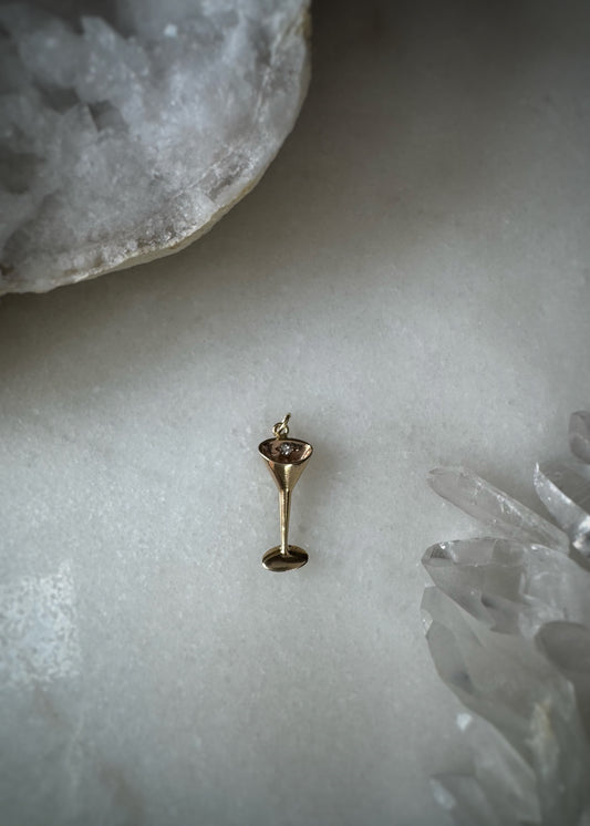 Estate 14k + Diamond Martini Glass Charm