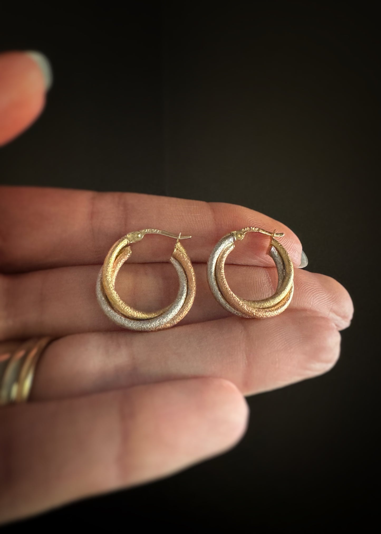 Estate 14k + Tri-color Hoop Earrings