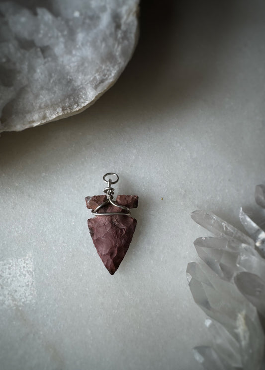 Estate Sterling Silver + Carved Flint Arrowhead Charm