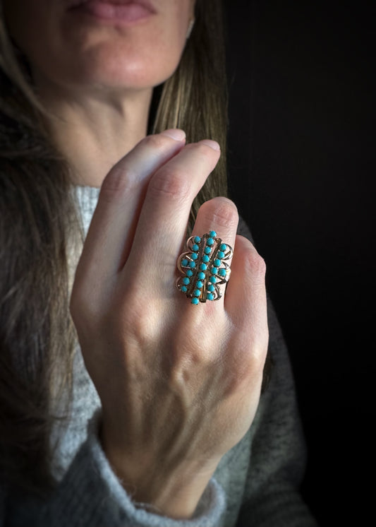 Estate 14k + Turquoise Cluster Cocktail Ring