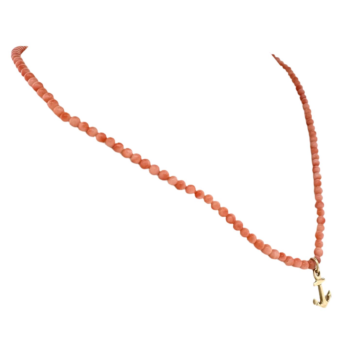 Estate 14k + Pink Coral Beads and Anchor Necklace