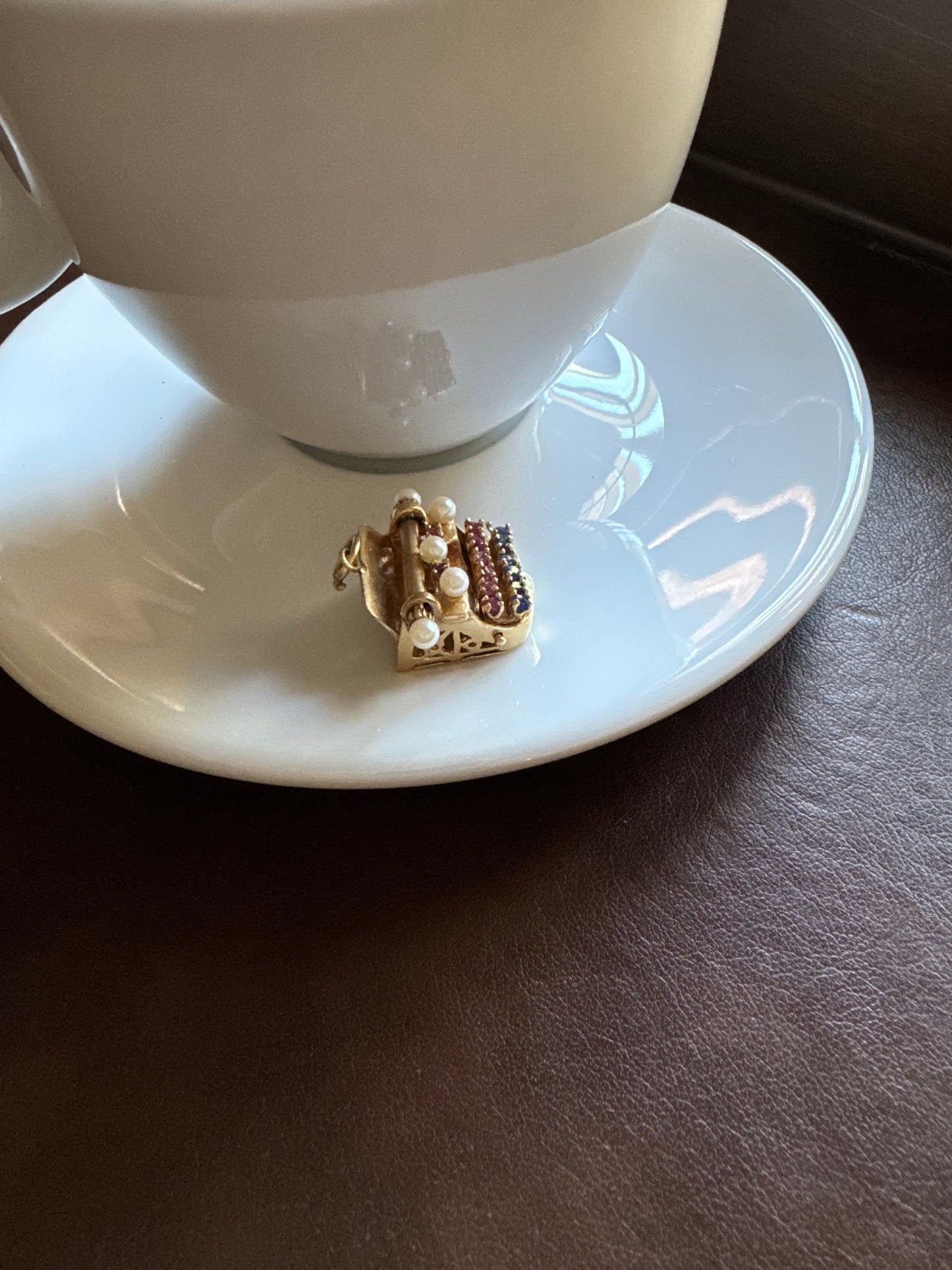 Vintage 14k + Sapphire Ruby and Pearl Typewriter Charm